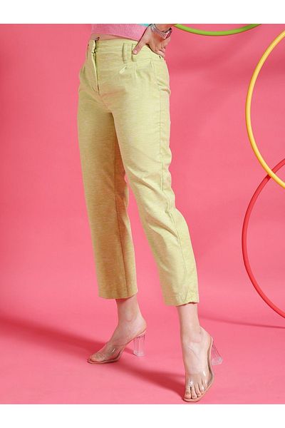 Freehand By Styli Women Green Straight Fit Crop Pants