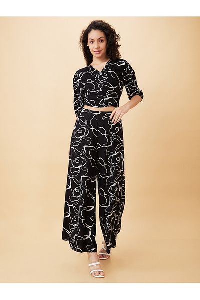 Globus By Styli Abstract Print Tie Back Crop Top and Flared Palazzos Co-Ords