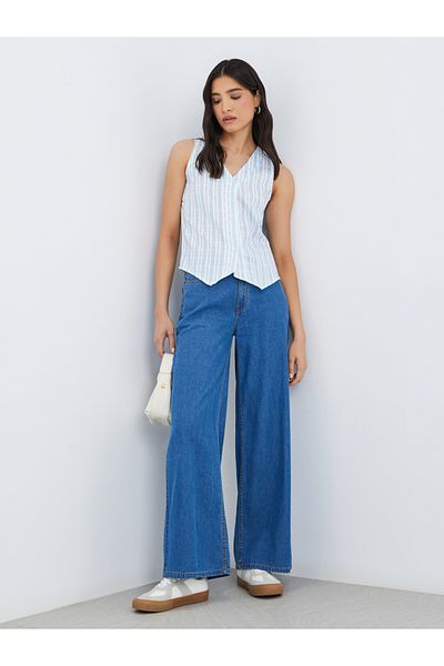 Styli Striped V-Neck Sleeveless Top