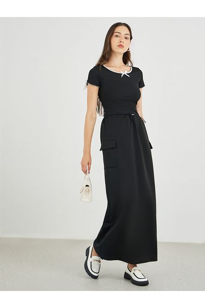 Styli Cargo Maxi Skirt with Toggle String