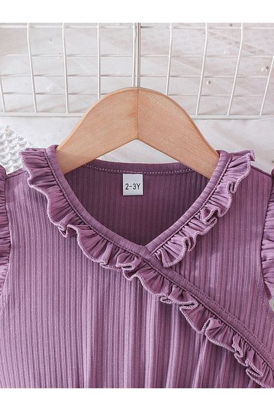 Styli Purple Bow Detail Embellished Mesh Dress