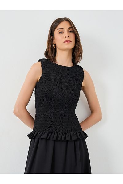 Styli Solid Smocking Detail Top and Midi Skirt Co-Ords