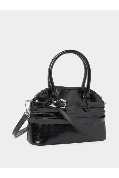 Styli Women Black Belted Handbag with Buckle Detail