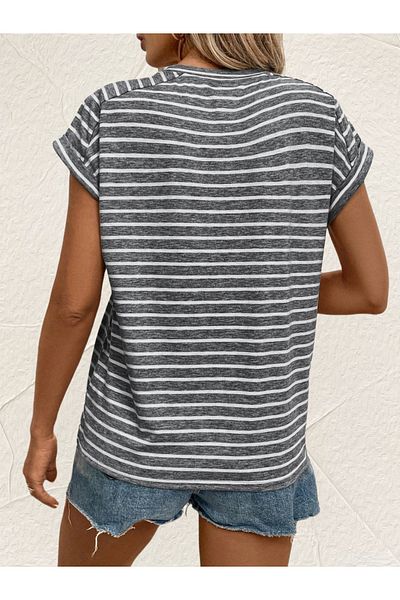Styli Striped Round Neck Short Sleeve T-Shirt