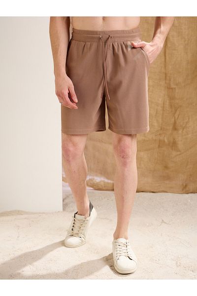 Mascln Sassafras By Styli Men Brown Waffle Textured Straight Fit Shorts