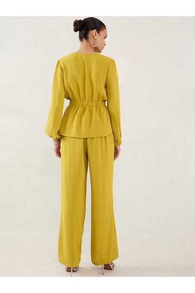 Femmella By Styli Solid Wrap Top and Straight Pants Co-Ords