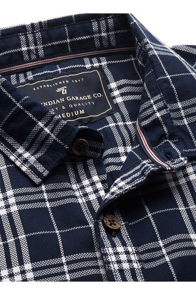 The Indian Garage Co By Styli Men Navy Blue Slim Fit Checked Casual Shirt