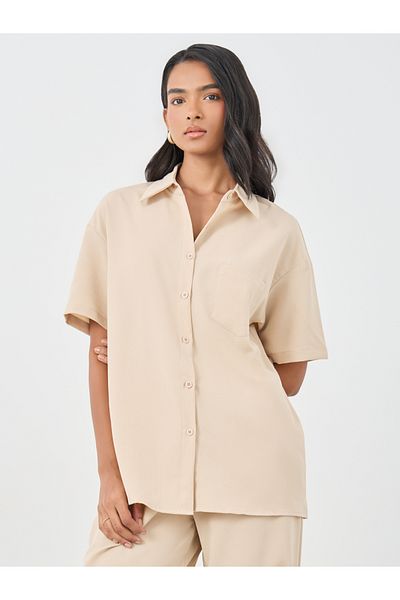 Styli Beige Relaxed Fit Shirt and Pants Co-Ords
