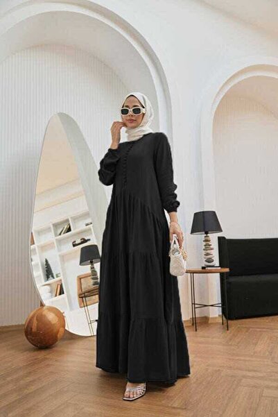 Neways 6646- فستان برباط وأزرار من قطعة واحدة باللون الأسود