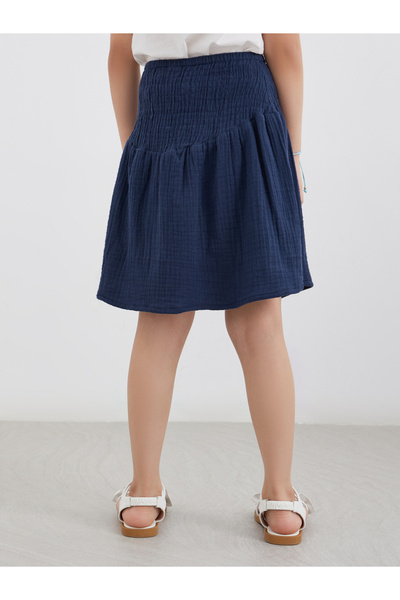 Styli Blue Flared Smocked Mini Skirt