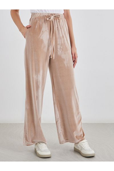 Styli Velvet Look Wide Leg Joggers with Drawstring