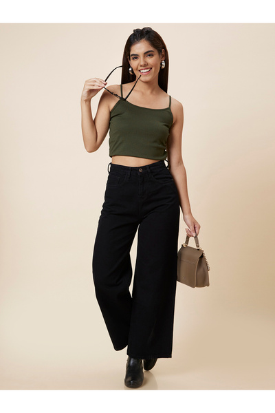 Globus By Styli بنطال جينز واسع الساق متوسط الارتفاع قابل للتمدد