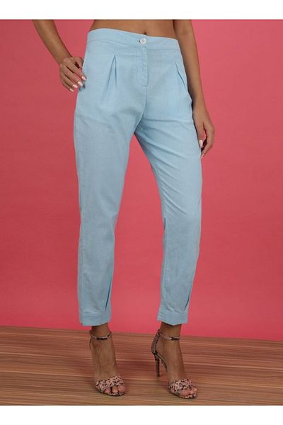 Freehand By Styli Women Blue Tapered Pants with Pleats