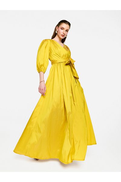 House of Moda By Styli Balloon Sleeve Tie-Up Waist Wrap Maxi Dress