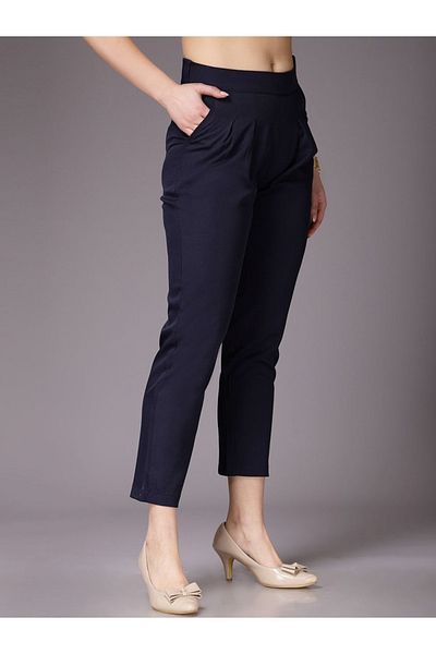 Freehand By Styli Women Navy Blue Slim Fit Solid Pants