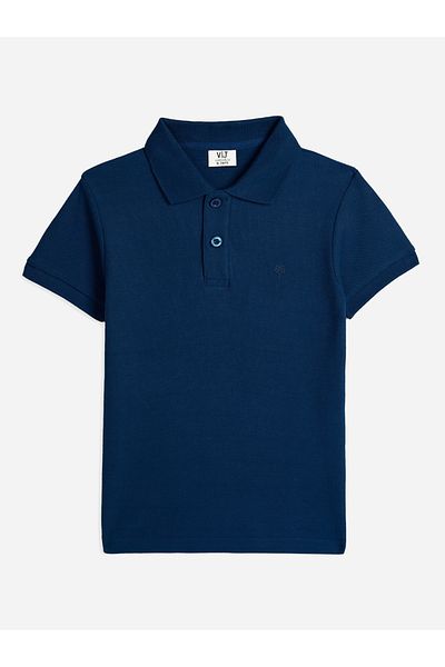 Victor and Jane By Styli Boys Navy Blue Solid Short Sleeve Polo T-Shirt
