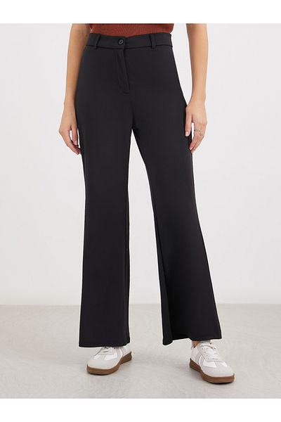 Styli Solid Flat Front Flared Pants