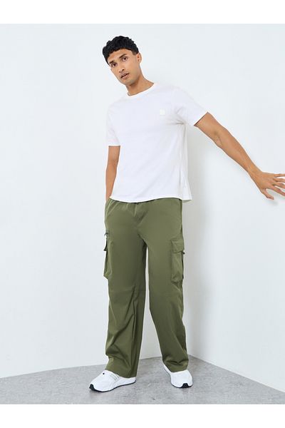 Styli Men Olive Woven Relaxed Fit Cargo Joggers