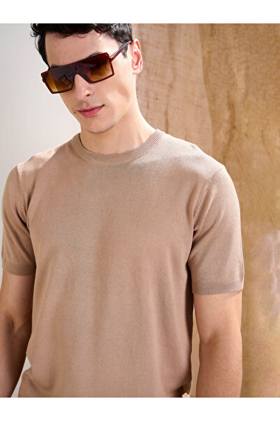 Mascln Sassafras By Styli Beige Premium Knit Short Sleeve T-Shirt