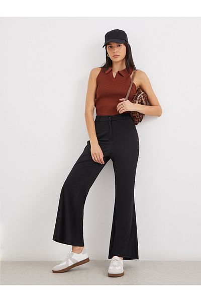 Styli Solid Flat Front Flared Pants