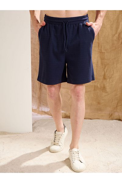 Mascln Sassafras By Styli Men Navy Blue Waffle Textured Relaxed Fit Shorts