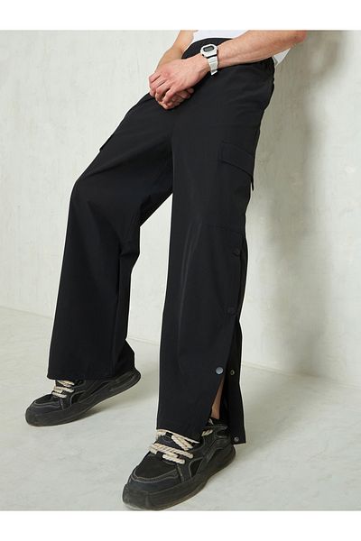 Mascln Sassafras By Styli Solid Button Detail Baggy Parachute Pants