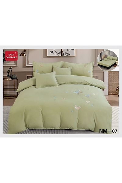 FIONNA.RO Premium Finet Bed Linen With Embroidery And Elastic - Mint Green With Butterflies
