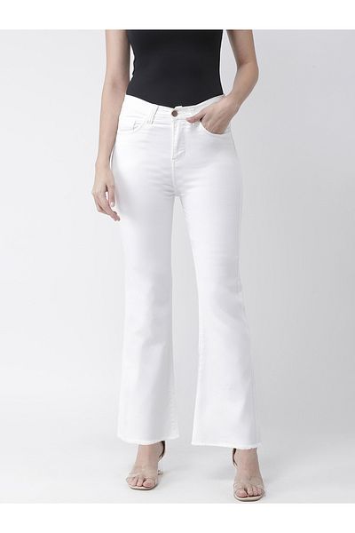 Kassually By Styli Solid Mid Rise Clean Look Flared Jeans