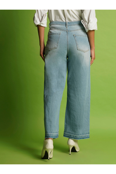 Globus By Styli Wide Leg Mid-Rise Faded Pure Cotton Jeans