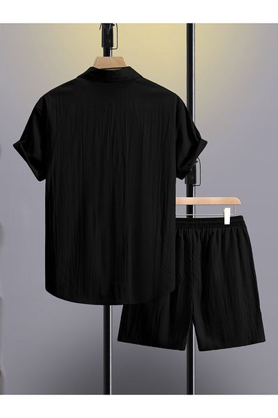 Styli Men Black Solid Pocket Detail Shirt and Shorts Co-Ords
