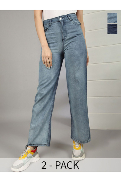 Freehand By Styli Women Blue Wide Leg Faded Jeans