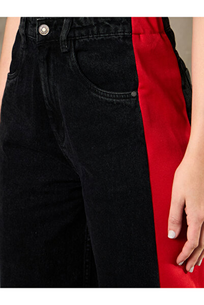 Sassafras By Styli Black Washed Side Color Block Wide Leg Jeans