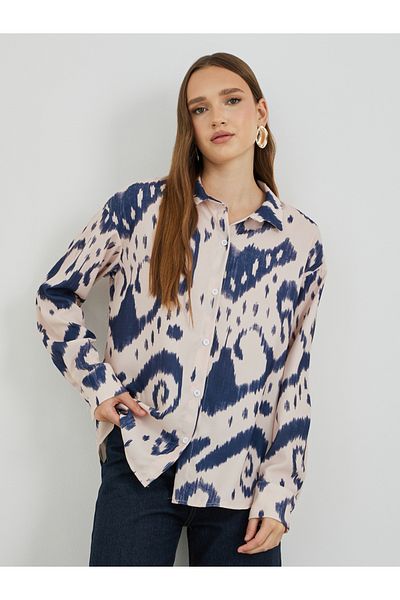 Styli Printed Spread Collar Oversized Shirt