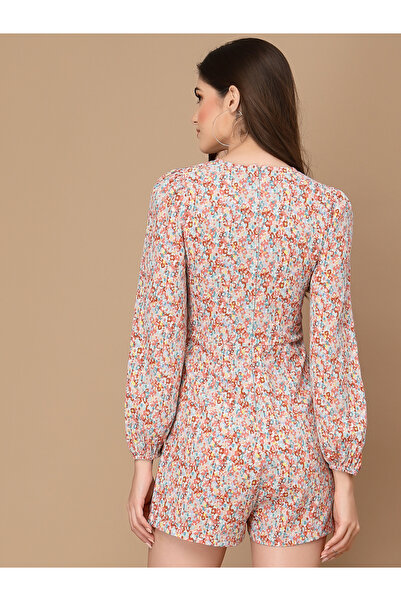 Kassually By Styli Print V-Neck Balloon Sleeve Playsuit