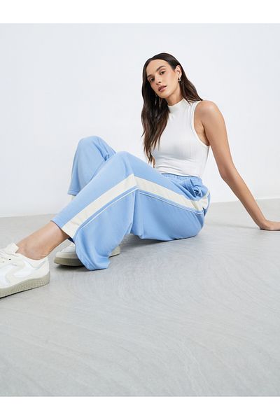 Styli Women Light Blue Contrast Side Seam Detail Joggers
