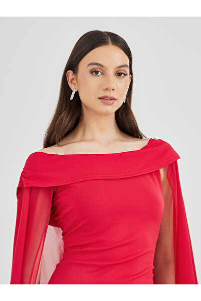 Styli Solid Off Shoulder Neck Cape Sleeve Bodycon Maxi Dress