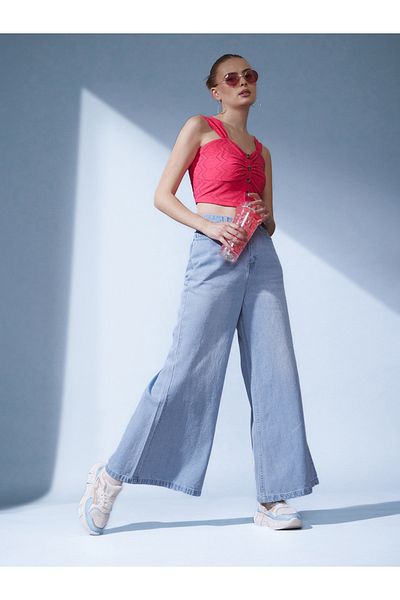 STREET 9 By Styli High Rise Flared Faded Jeans