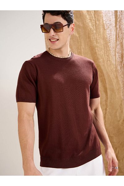 Mascln Sassafras By Styli Brown Premium Knit Short Sleeve T-Shirt
