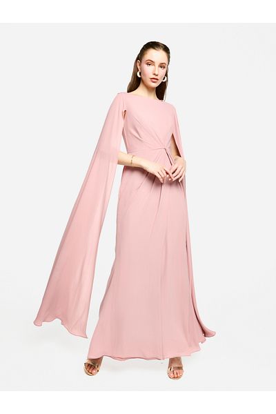 House of Moda By Styli Twisted Front Draped Cape Sleeves Maxi Dress