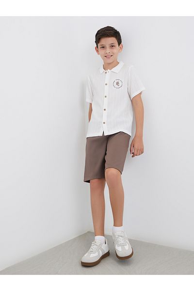 Styli Embroidery Detail Textured Shirt and Shorts Set