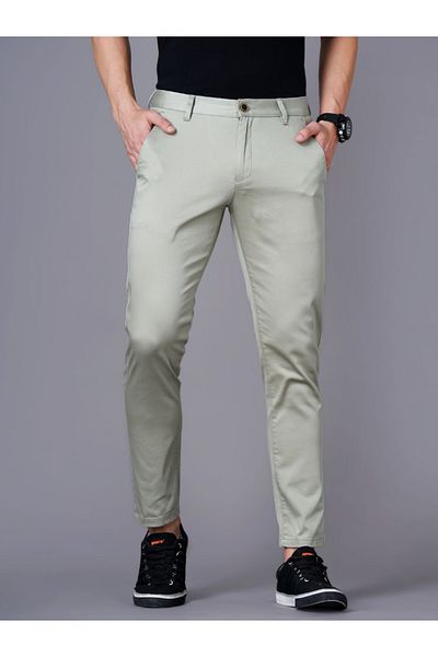 British Club By Styli Men Olive Sim Fit Flat-Front Chinos