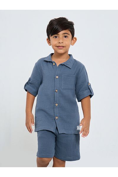 Styli Double Gauze Plain Shirt and Shorts Set