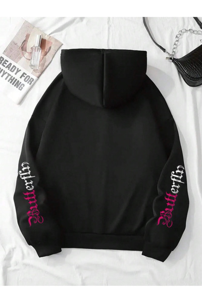 Framgan Unisex Kadın/Erkek Y2k Kelebek Baskılı Pamuklu Oversize Kapüşonlu Hırka