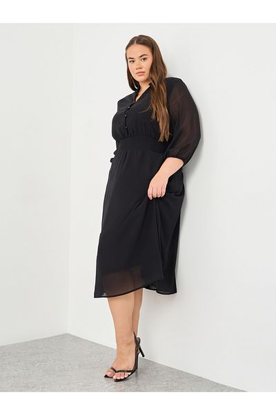 Styli Plus A-Line Midi Dress with 3/4 Sleeves