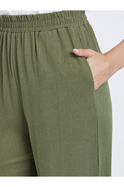 Styli Khaki Linen Look Pants with Elastic Waist