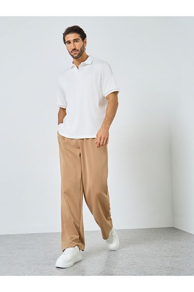 Styli White Textured Regular Fit Polo T-Shirt