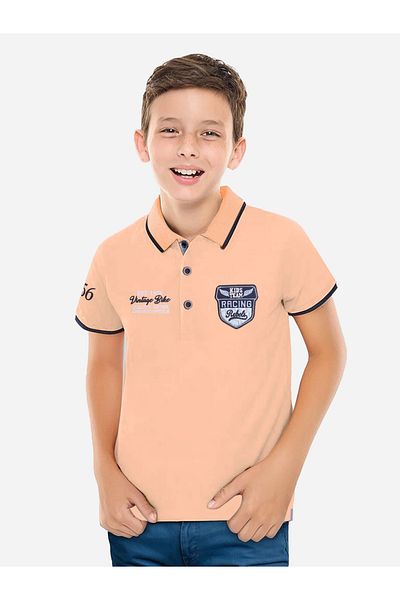 Victor and Jane By Styli Boys Orange Embroidered Detail Short Sleeve Polo T-Shirt