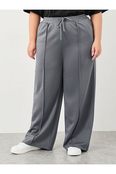 Styli Plus Wide Leg Joggers with Pintuck Detail
