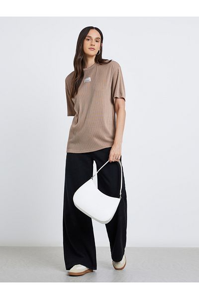 Styli Women Brown Ribbed Oversized T-Shirt