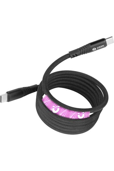 Zoook كابل USB-C إلى USB-C مغناطيسي ممتاز منظم ذاتيًا مع توصيل طاقة 65 وات ومتين بطول 120 سم